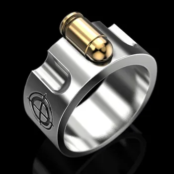 

Personality Two Tone Domineering Bullet Ring Motorcycle Party Steampunk Hip Hop Cool Biker Ring Men Jewelry Accessories