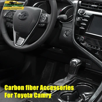 

For Toyota Camry XV70 2018 2019 Steering Wheel Button Frame Air Vent Cover Gear Shift Head Knob Interior Carbon fiber Stickers
