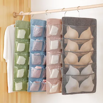 

20 Pockets Hanging Storage Bags Cationic Fabric Underwear Organizer Large Capacity Double-Sided Rack Hanger Socks Container