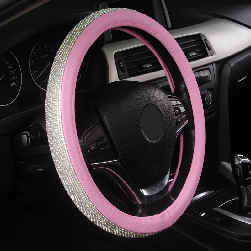 Universal Non-Slip Crystal Steering Wheel Cover with PU Leather Bling Diamond Rhinestones For Golf For Polo For Jetta MK6