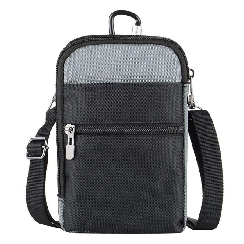 

RFID Blocking Card Holder Passport Neck Bag Travel Wallet Shoulder Pouch Crossbody Bags with Carabiner Waist Pack Gray