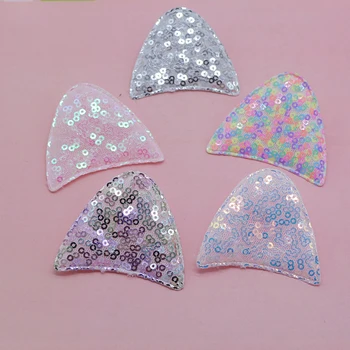 

5.8*5.5cm 30pcs/lot Sequin cat Ear Padded Applique for DIY Children Hair Accessories, Appliques For Clothes Sewing Supplies
