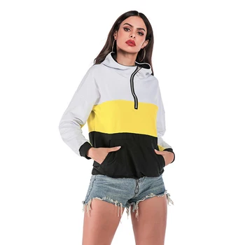 

Autumn And Winter Fashion Women Hoodies Casual Loose Stitching Slim Zipper Hooded Pullover Sweatershirt Hoody