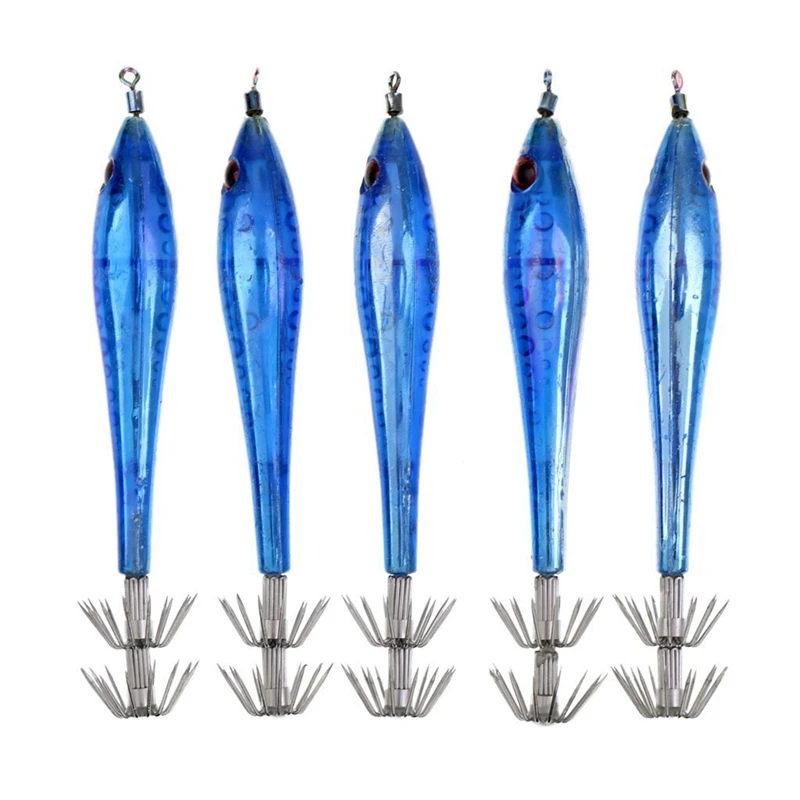 

5pcs Hard Jigs Fishing Lures Squid Jigs Luminous Bait Hooks for Squid - Light Blue, 9.5cm