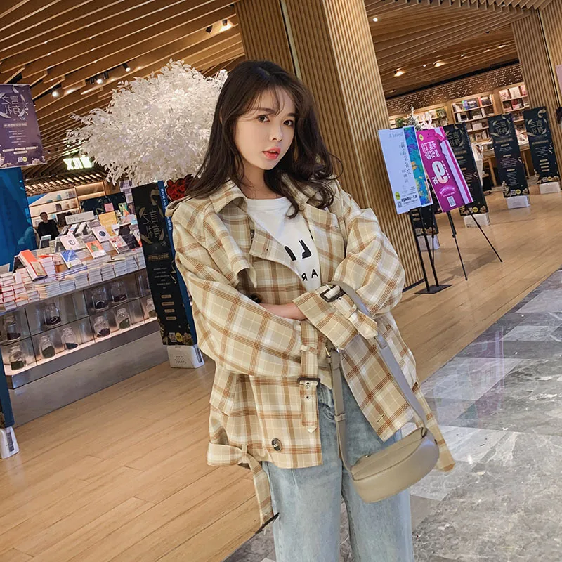 

Plaid Coat Women's Spring And Autumn Short 2019 New Style Korean-style Loose-Fit CHIC Hong Kong Style Elegant Small Coat Versati