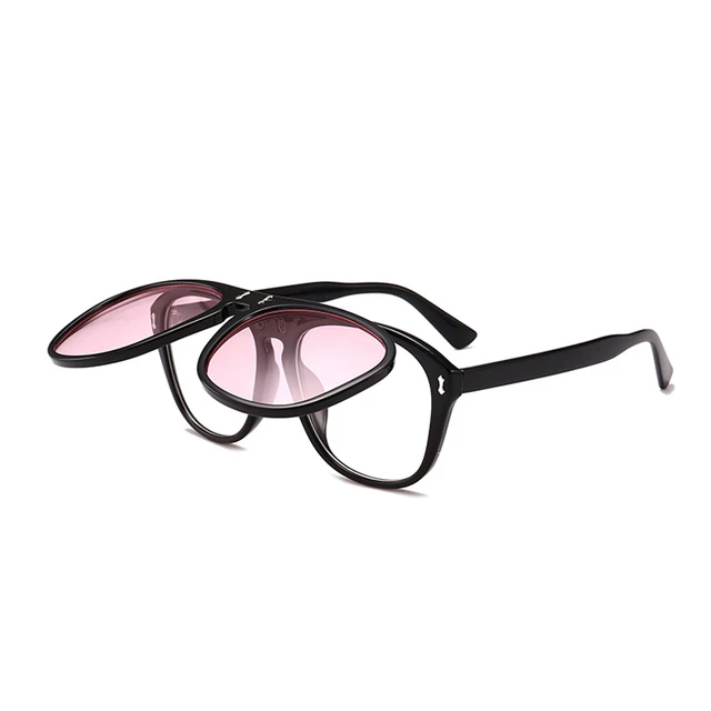 OEC CPO Oversized Square Sunglasses Women Personality Flip Up Grey Sunglasses Men Double Unisex Goggles Eyeglasses UV400 O215 Black-Pink