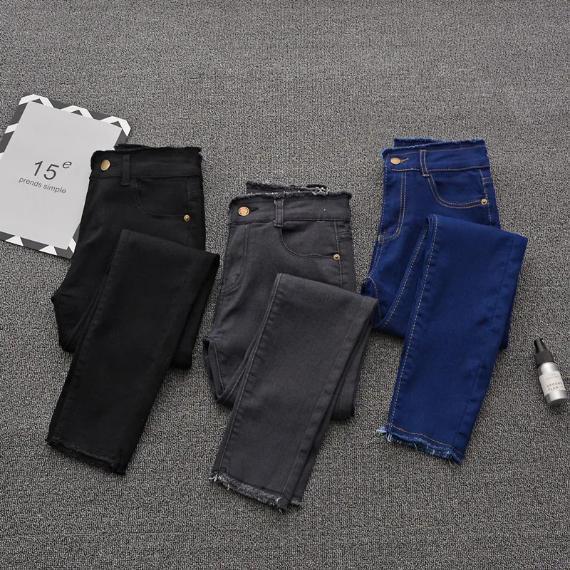 Эластичные джинсы высокого качества, женские штаны на весну и осень в Корейском стиле, обтягивающие облегающие брюки-скинни с меховой отделкой