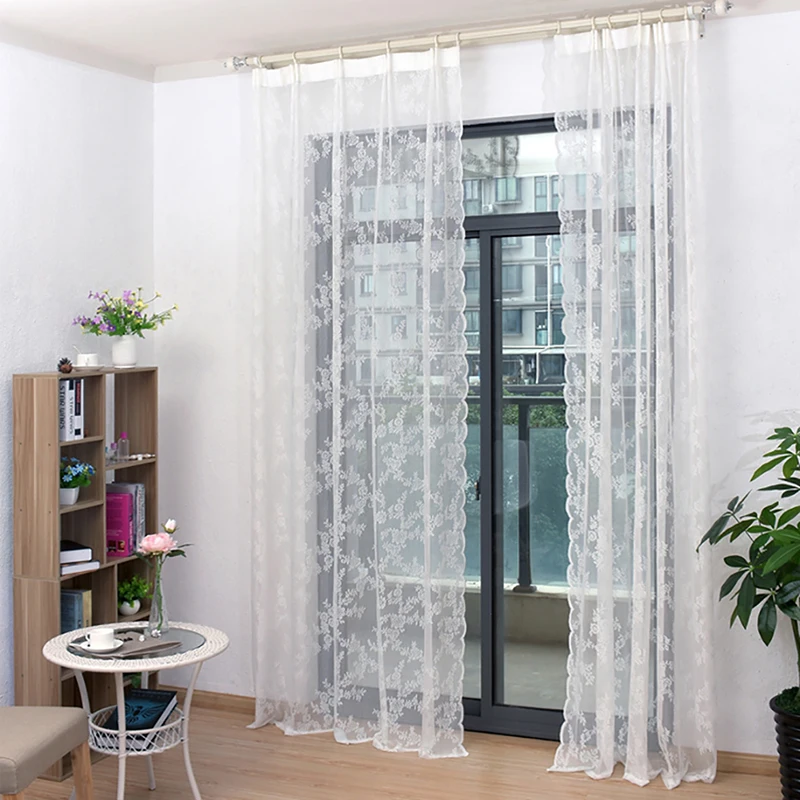Lace Curtains Tulle Voile Insect Bed Canopy Netting Drape Panel Leaf Door Window Sheer White Curtain for Living Room | Дом и сад