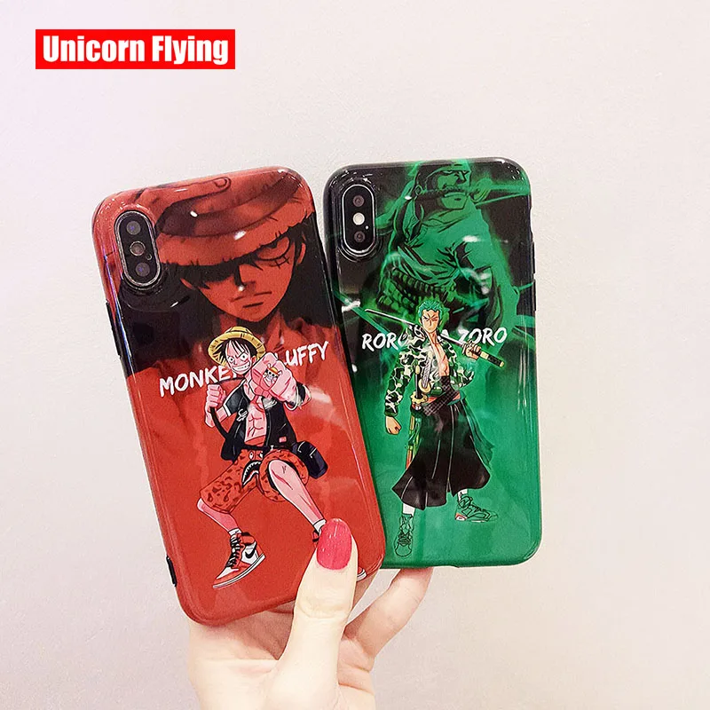 

LinXiang Japan Cartoon Anime One Piece Luffy Zoro Glossy Phone Case Back Cover For iphone 6 6s 7 8 Plus X XS Max XR