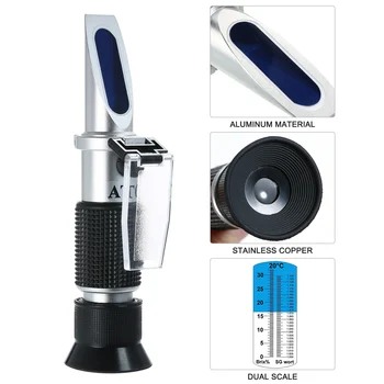 

Beer Refractometer with ATC for Beer Wort and Wine, Dual Scale - Specific Gravity 1.000-1.130 and Brix 0-32% Replaces Hydrometer