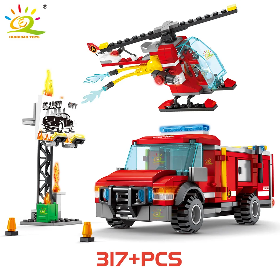 Продажа Пожарная станция строительные блоки Совместимость с legoingly город грузовой вертолет лодка автомобиль пожарный кирпичи развивающие детские и...