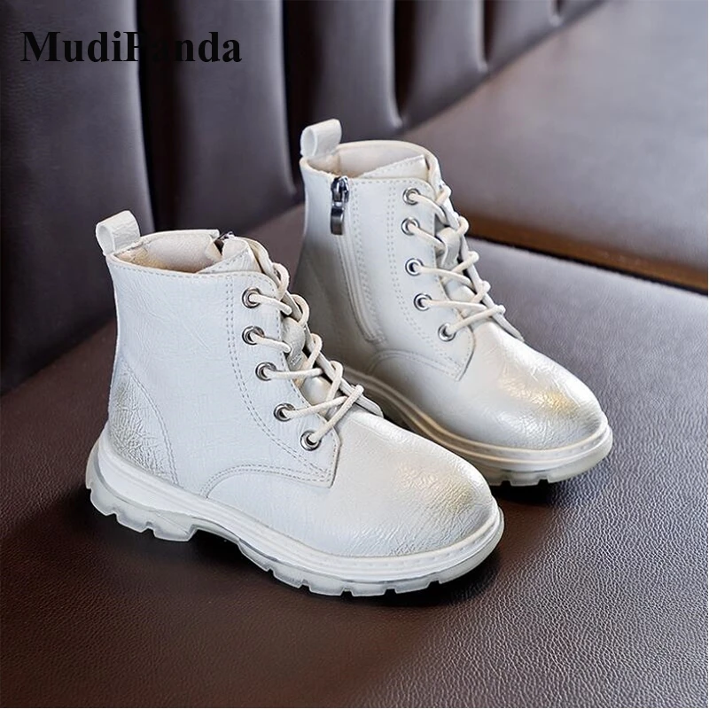 

MudiPanda Children Shoes Autumn PU Leather Waterproof Riding Boots Girls Boys Rubber Boots Kids Snow Boots Fashion Sneakers