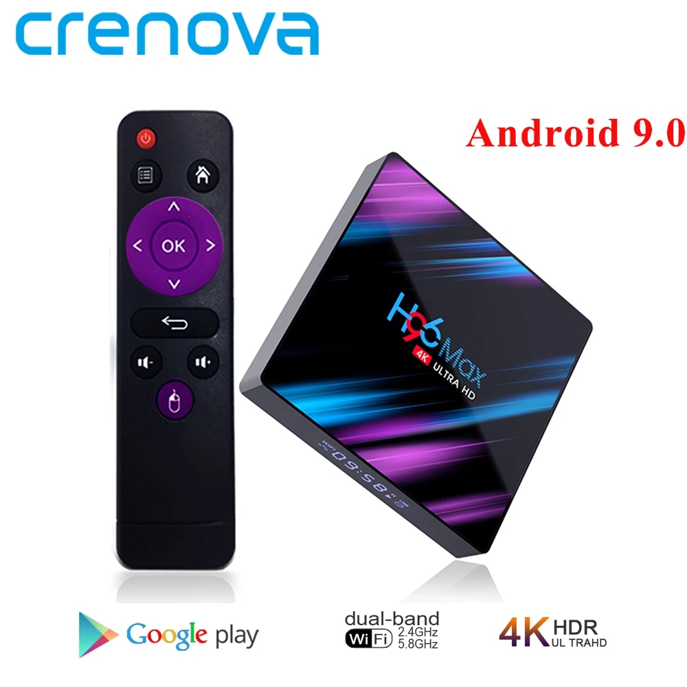 CRENOVA H96 MAX Android tv Box 9,0 RK3318 4 Гб ram 64 Гб 2,4G/5G WiFi H.265 4 K HDR Netflix Google Play set top box медиаплеер