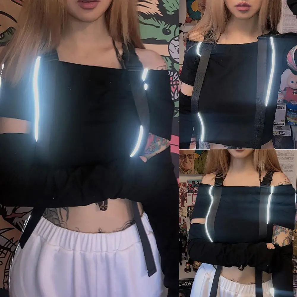 

Women's Off Shoulder Tops And Blouse Autumn Fashion Long Sleeve Slash Neck Shirts Solid Stitching Reflective Casual Blouse BB3M