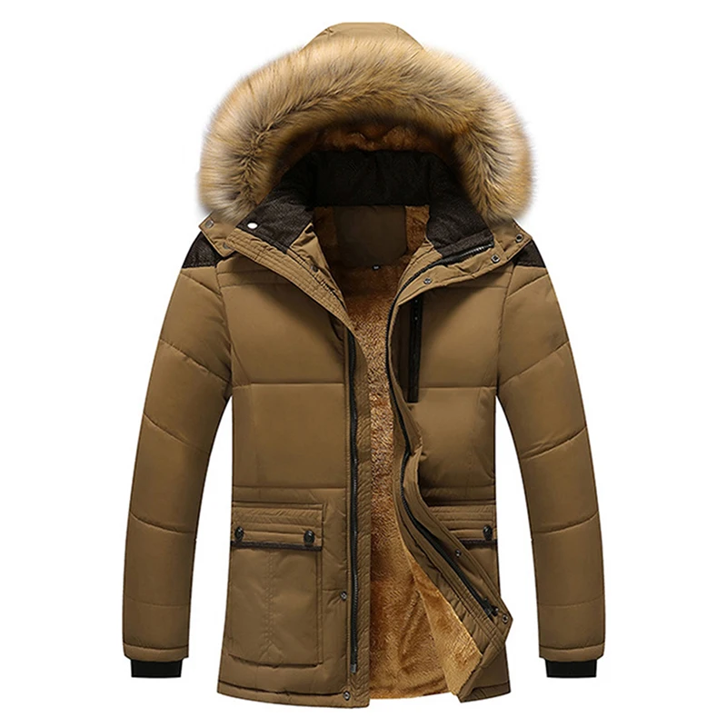dark khaki Зимние ветрозащитные парки размера плюс 5XL, мужские однотонные парки с хлопковой подкладкой, мужские повседневные куртки, утепленные пальто, теплая одежда - Цвет: dark khaki