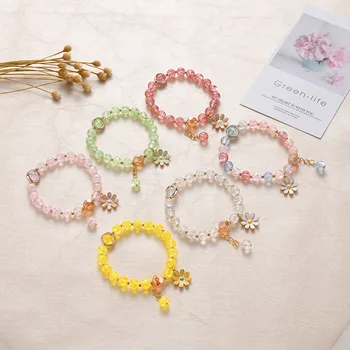 

New Style Popcorn Crystal Bracelet Women's Pink Crystal Sun Flower Sisters Best Friend Students Hand Jewelry Little Daisy Bracel