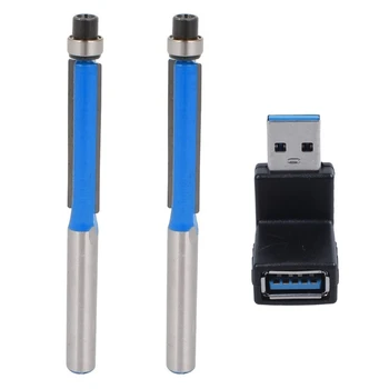 

90 Degree USB 3.0 A Male to Female M/F Plug Adapter Black with 2Pcs 2.6 Inch Long 2 Edges Flush Trim Router Bit
