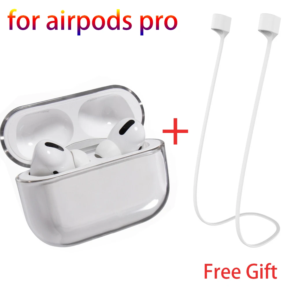 

For Apple Airpods Pro Coque Transparent Protective Earphone Case for AirPods 3 2019 PC Hard Box Cover + Headphone Anti-lost Rope