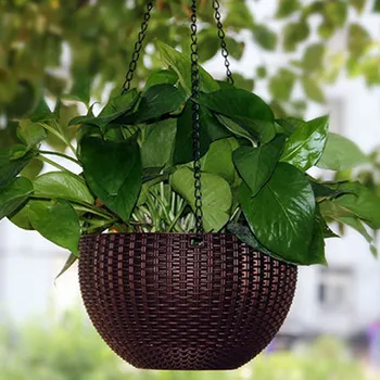 

Flower Pot Basket Chain Hanging Planters Office Plastic Vase Imitation Rattan Weaving PP Garden Pot Hydroponic Plants