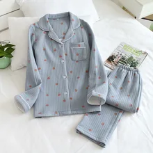 

Japanese new style autumn and summer long-sleeved trousers, pure cotton air cotton, warm ladies pajamas, home service sleepwear