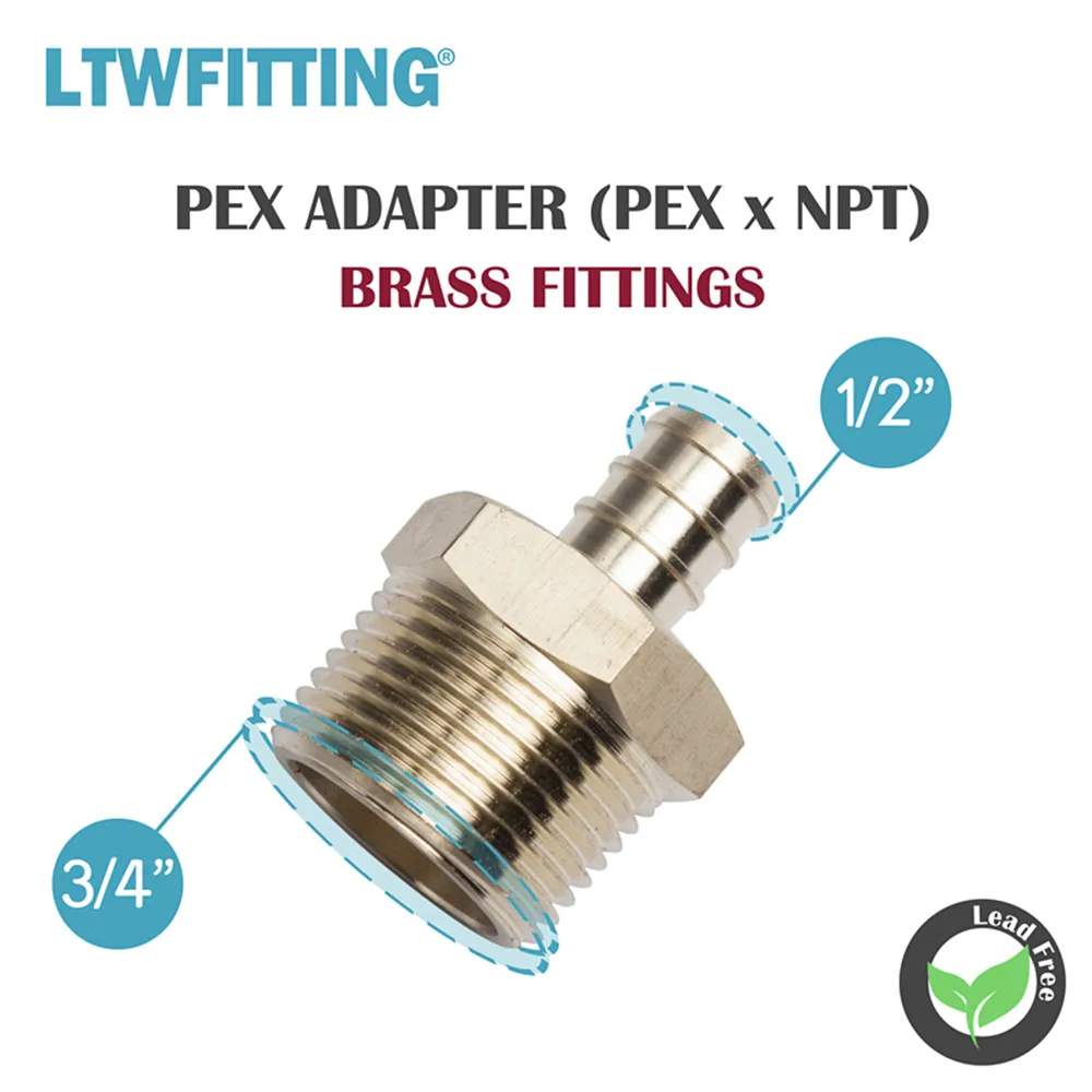 LTWFITTING бессвинцовый Латунный переходник PEX Fitting 1/2 &quotPEX x 3/4&quot Мужской NPT обжимной