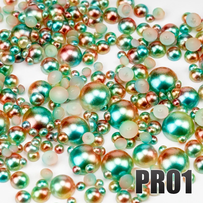 VDD 200g Wholesale Mix Size Half Round Pearls ABS Flatback Beads Resin  Color AB Rhinestones For Crafts DIY Nail Art Decorations