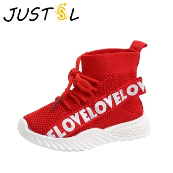 

JUSTSL Autumn Children Fly Woven Sneakers Boys Girls Soft Bottom Non-slip Sneakers Kids Breathable Mesh Casual Shoes