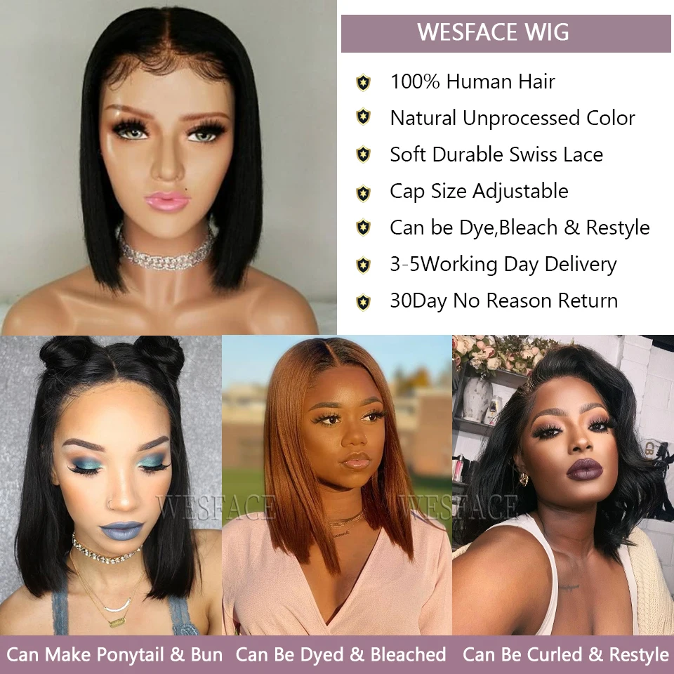 Parte do Laço Perucas de Cabelo Perucas do Laço Dianteiras para as Mulheres Reta Curto Humano Remy Perucas Brasileiras 180% Ombre Marrom 1b30 Bob 13x1 3 Peruca 'lace front'
