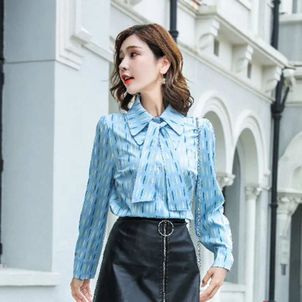 Poleras mujer de moda, camiseta mujer, футболка, женские полосатые топы с бантом, тонкая свободная футболка с длинным рукавом, женская рубашка