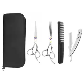 

4Pcs Flat Scissor Pet Hair Removal Grooming Hairdressing Shear Comb Scissors Flat Tooth Cut Beauty Tools Set Straight Curved