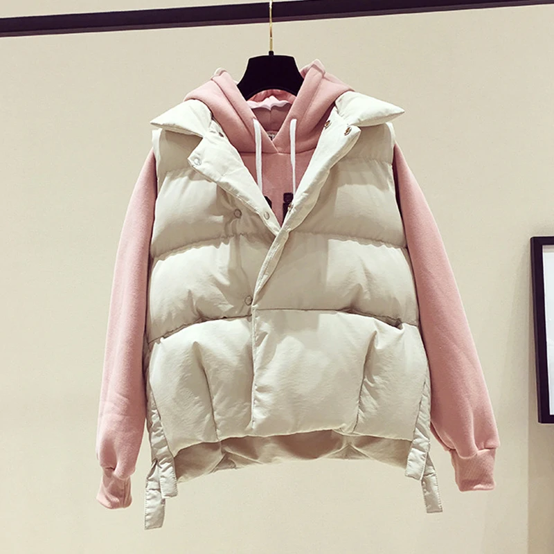 

Down Vest Woman Casual Warm Sleeveless Jacket Puffer Coat Short Turn-down Collar Loose Korea Style Autumn Clothes Woman 2019