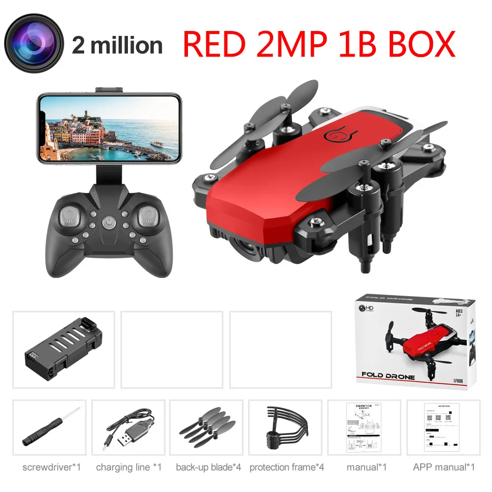 Red 2MP 1B LF606 квадрокоптер мини Дрон с 4K камерой HD складные дроны один ключ возврат FPV Следуйте за мной RC вертолет Квадрокоптер детские игрушки - Цвет: Red 2MP 1B