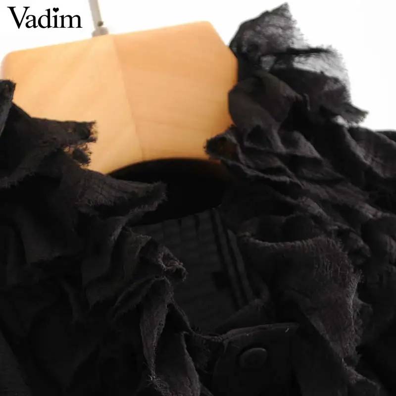 Vadim, женская шифоновая блузка в горошек с гофрированным воротником, с длинным рукавом, с галстуком-бабочкой, черная рубашка, женские повседневные свободные шикарные топы, блузы LB705