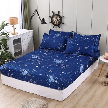 

Universe Fitted Sheet Single Double Size Bed Sheets Printing Mattress Protector Cover with Rubber Elastic Band 2019