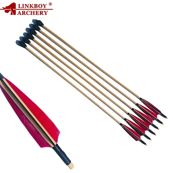 

6/12pcs Archery 32'' Wood Material Arrows Nock Tips 5'' Turkey Feather for Completed Traditional Bow Hunting