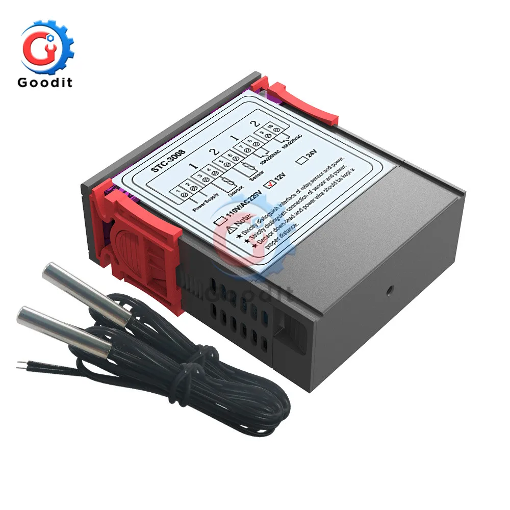 STC 3008 DC 12V 24V AC 220V 10A двойной цифровой регулятор температуры Термостат