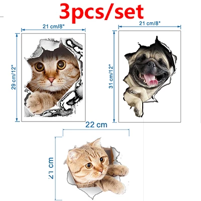 Style 13 3pcs 3d наклейки на стену, наклейки на туалет, яркие Мультяшные украшения для дома в виде животных, наклейки на стену для детской комнаты, декоративные обои - Цвет: Style 13 3pcs