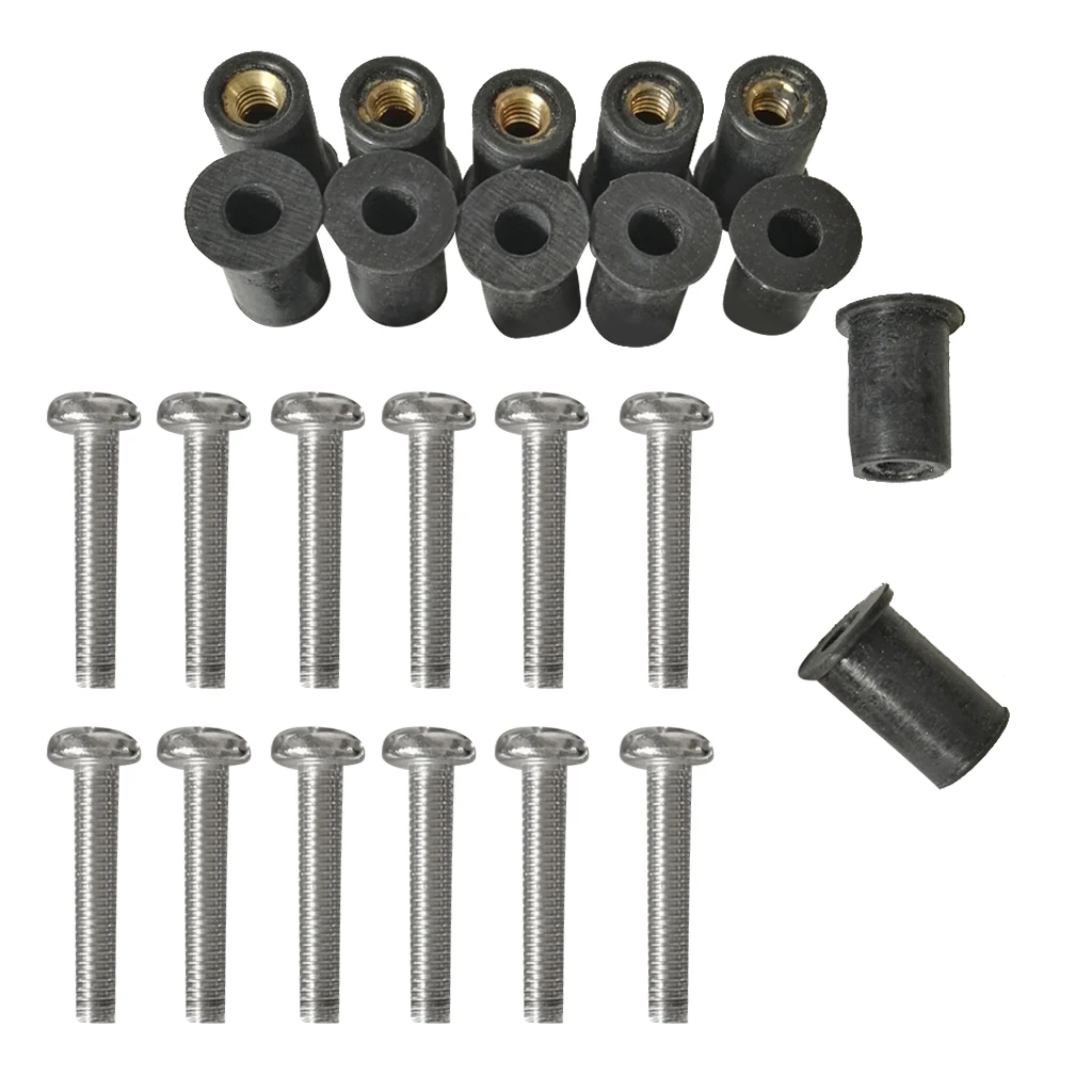 12 X  M5 M6 Metric Rubber Well Nuts Kit SS Screws Windscreen Fastener 