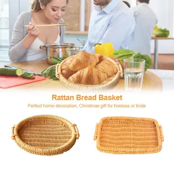

Storage Basket Rattan Bread Cracker Tray Handles Woven Tea Trays For Serving Dinner Parties Coffee Breakfast Desktop Decoration