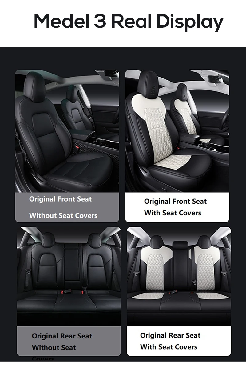 For Tesla Model 3 Y Custom Fit Car Seat Cover Accessories For Tesla 360 Degree Full Covered Perforated Artificial Leather