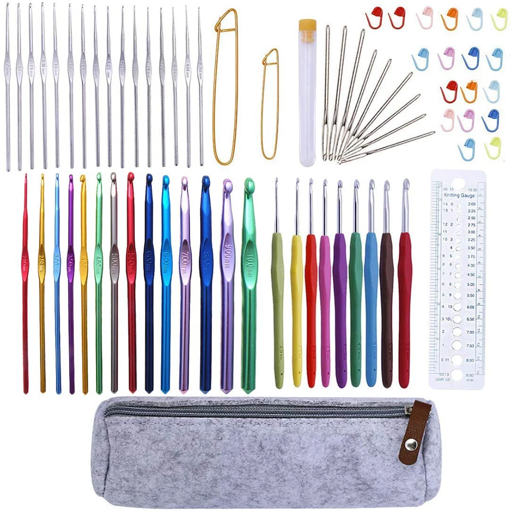 

LMDZ 72 Pcs Crochet Hooks Set, Crochet Hooks Kit Plus Large Eye Blunt Needles Ergonomic Yarn Knitting Needles Marking Clips Tool