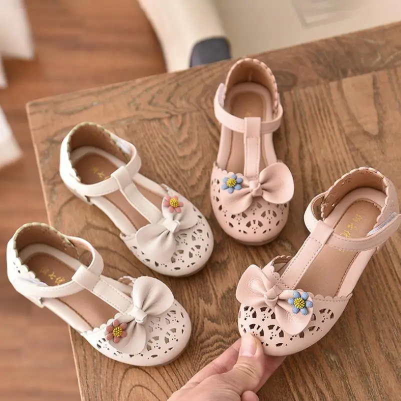 

New Kids Baby Girls Hollow out Shoes Breathable Kids Infant Girls Sandals PU Leather Bow Princess Toddler Children Girls Sandals