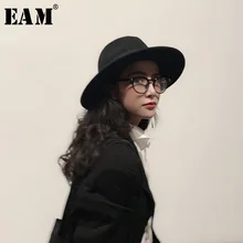 [EAM] женские черные короткие шерстяные шляпы для рыбалки, новые круглые купольные темпераментные модные Универсальные весенне-осенние 1H278
