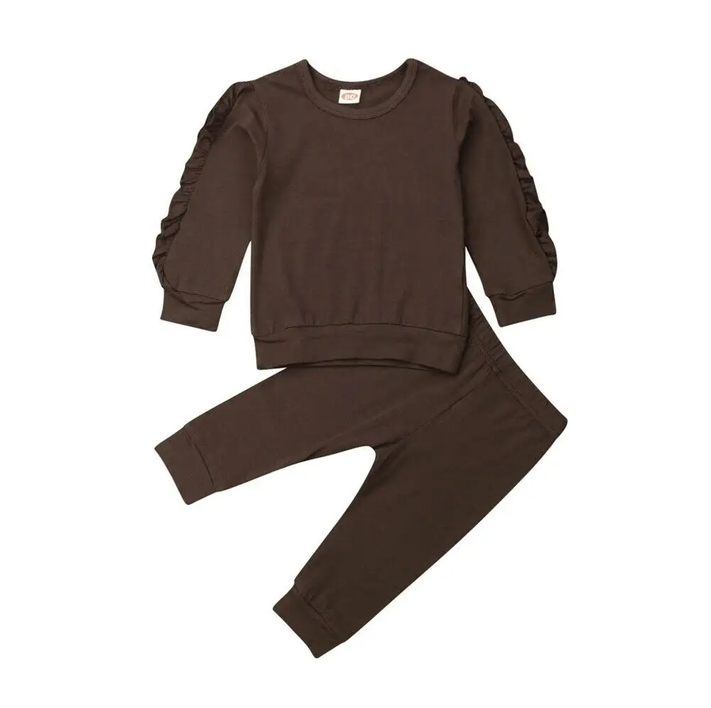 Осенне-зимняя теплая одежда для малышей футболка с оборкой для новорожденных девочек, топы, леггинсы, штаны комплект одежды из 2 предметов