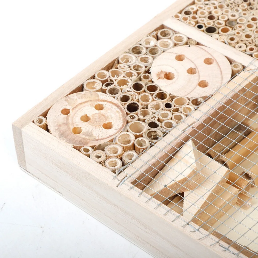 Insect Bee House Wooden Bee Nests Box Beehive Bug Shelter Nests Box Insects Beehouse Honey Tools Garden Decoration