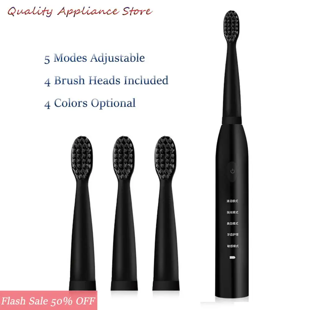 

Usb Charging Five-Speed Electric Toothbrush Sonic Vibration Soft Hair Waterproof Fashion Electric Toothbrush With 4 Brush Heads