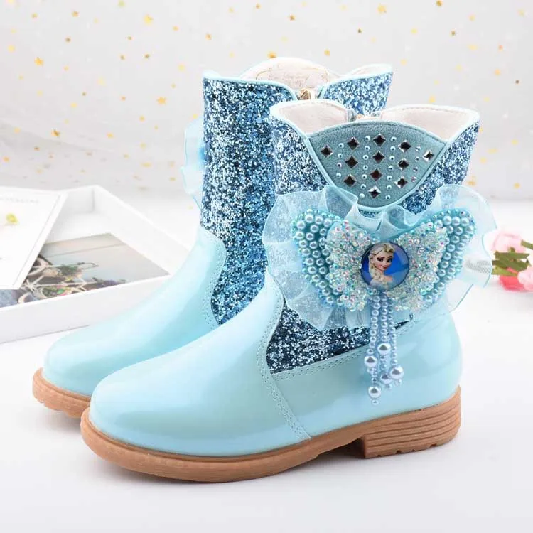 

Elsa princess kids high boots new winter girls boots Brand Children's over the knee boots for girls snow shoes pink blue