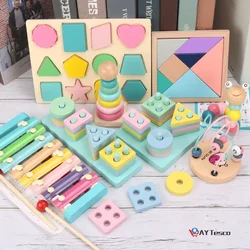 Juguetes 3D de madera para niños, bloques de madera coloridos para aprendizaje infantil, juguete educativo para niños, regalo de Navidad