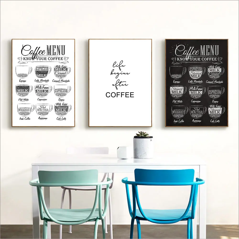 

Coffee Menu Canvas Painting Wall Art Black And White Poster Print Nordico Art Poster Wall Pictures For Cafe Shop Decoration
