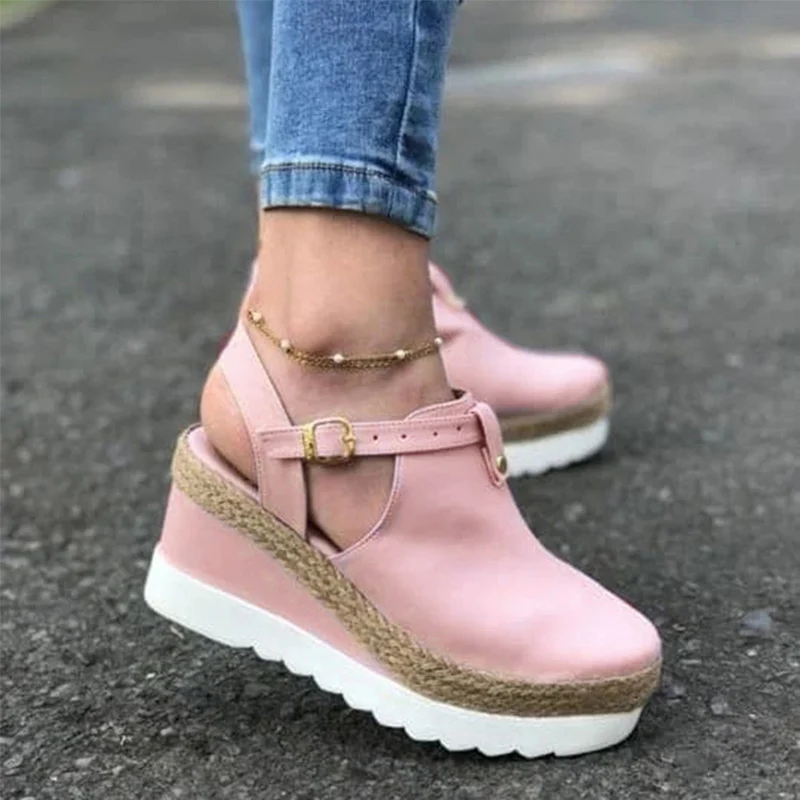 Women Wedges Sandals Ladies Ankle Buckle Strap Female Platform Hemp Slingbacks Non Slip Woman Shoes Summer Plus Size 2020 Hot | Обувь